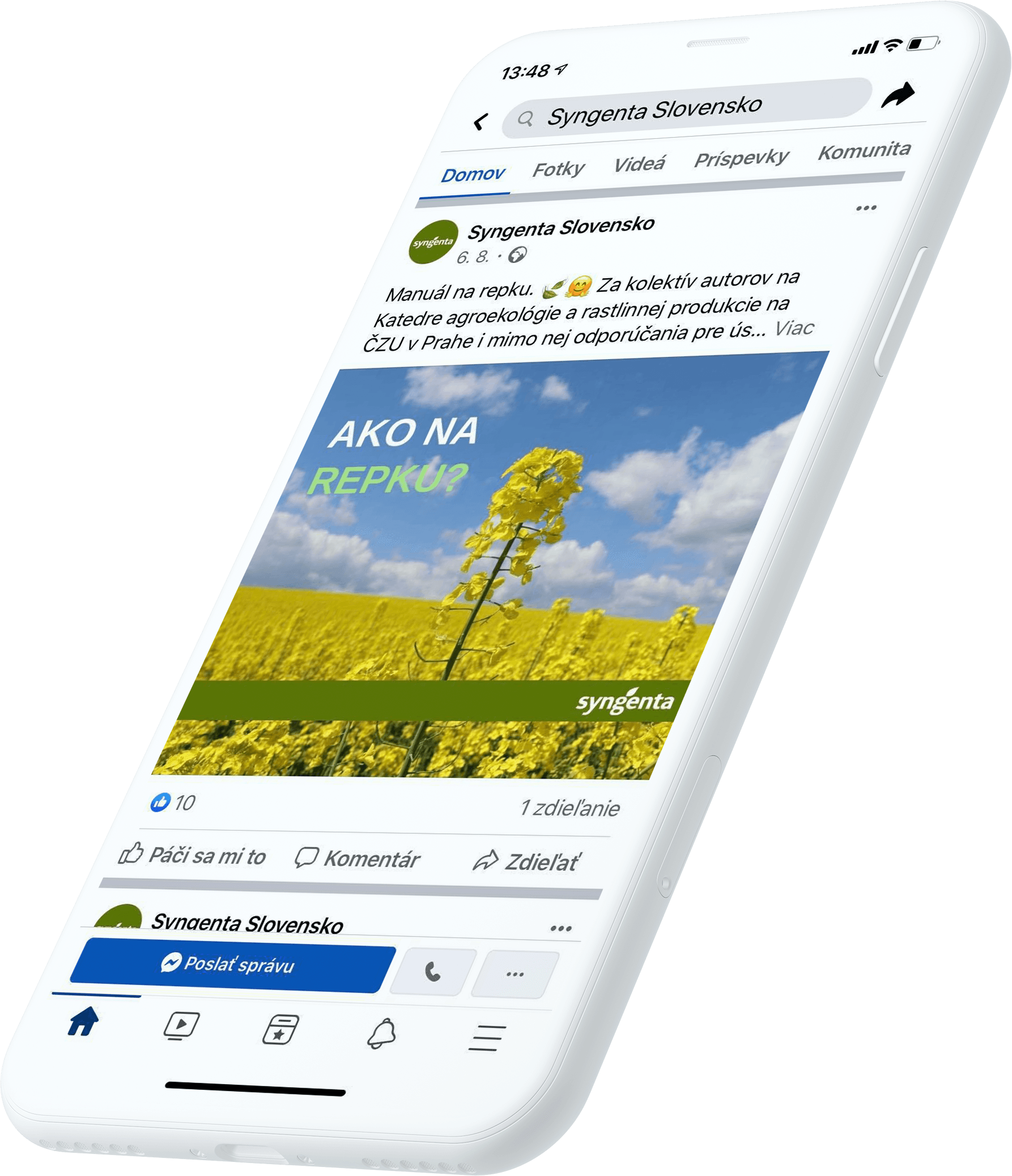 Facebook reklama, content Agro korporácia Syngenta